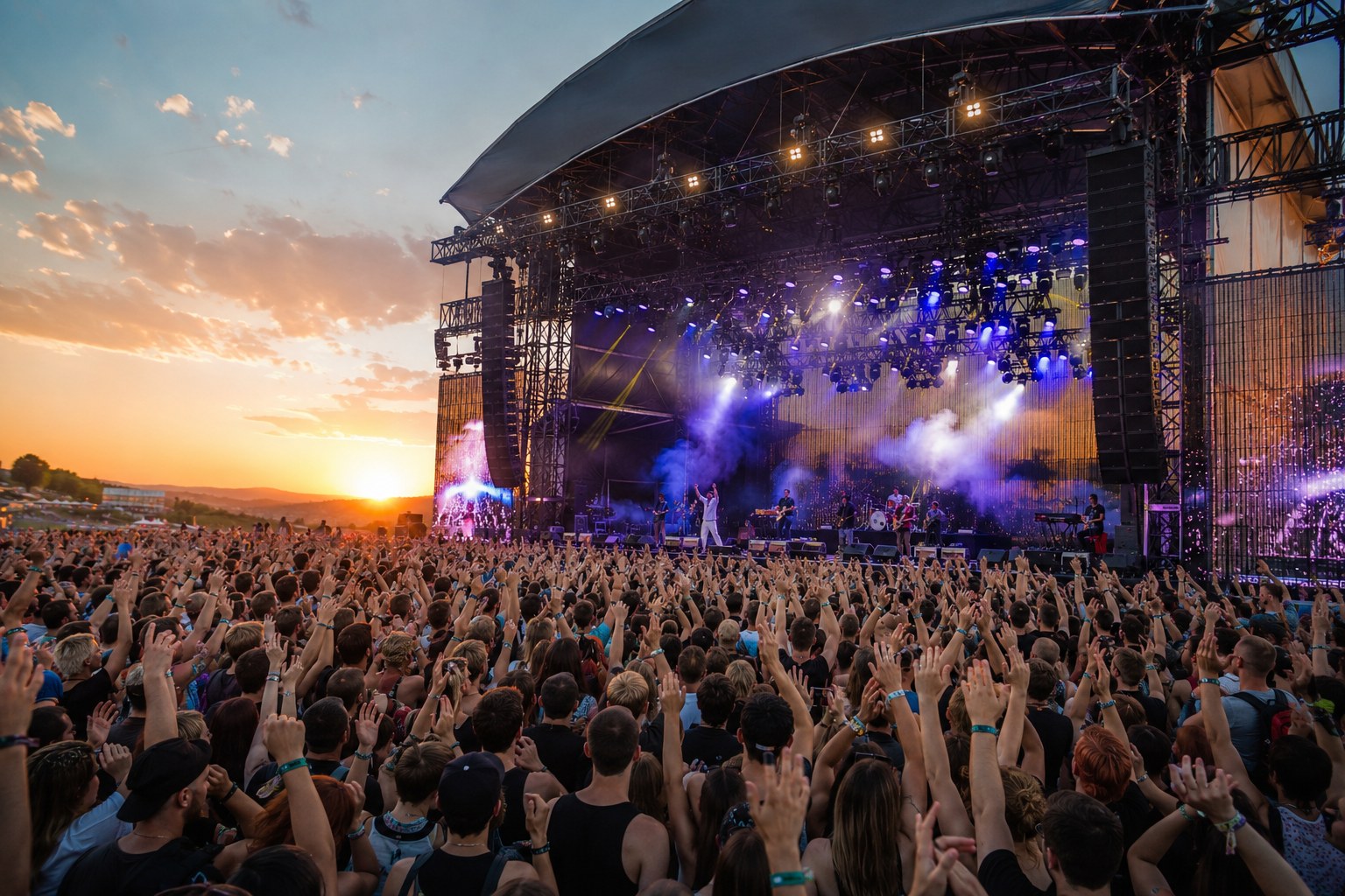Festival stage at sunset